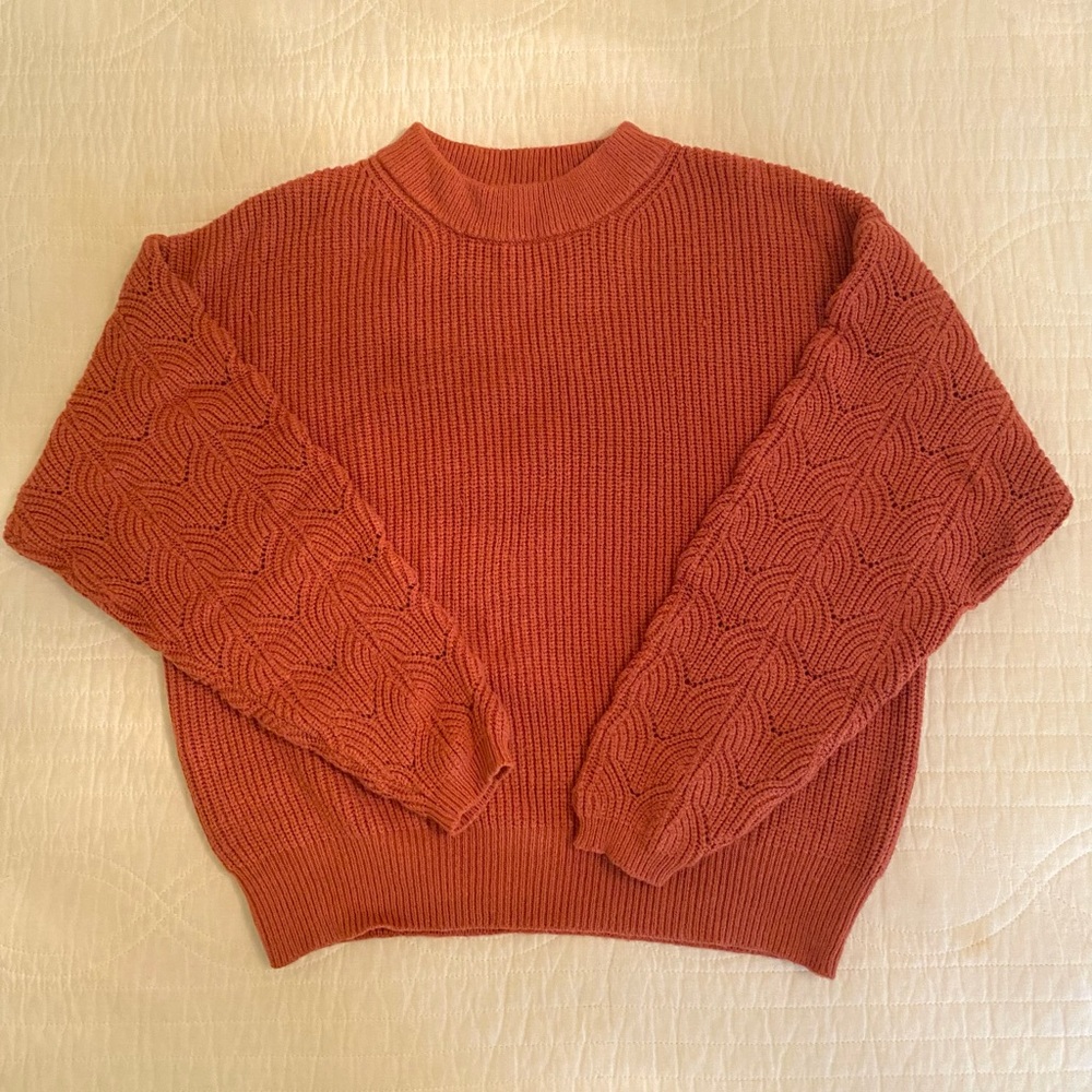 Women's Rust Sweater with Textured Sleeves